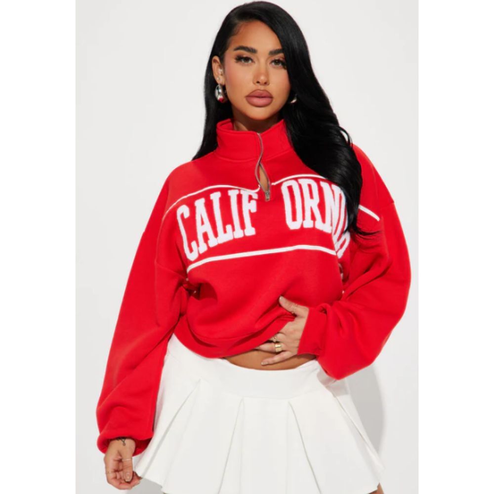Riley & James Essentials‎ Plus Size 2X Women's Half Zip Sweatshirt Red Oversized
